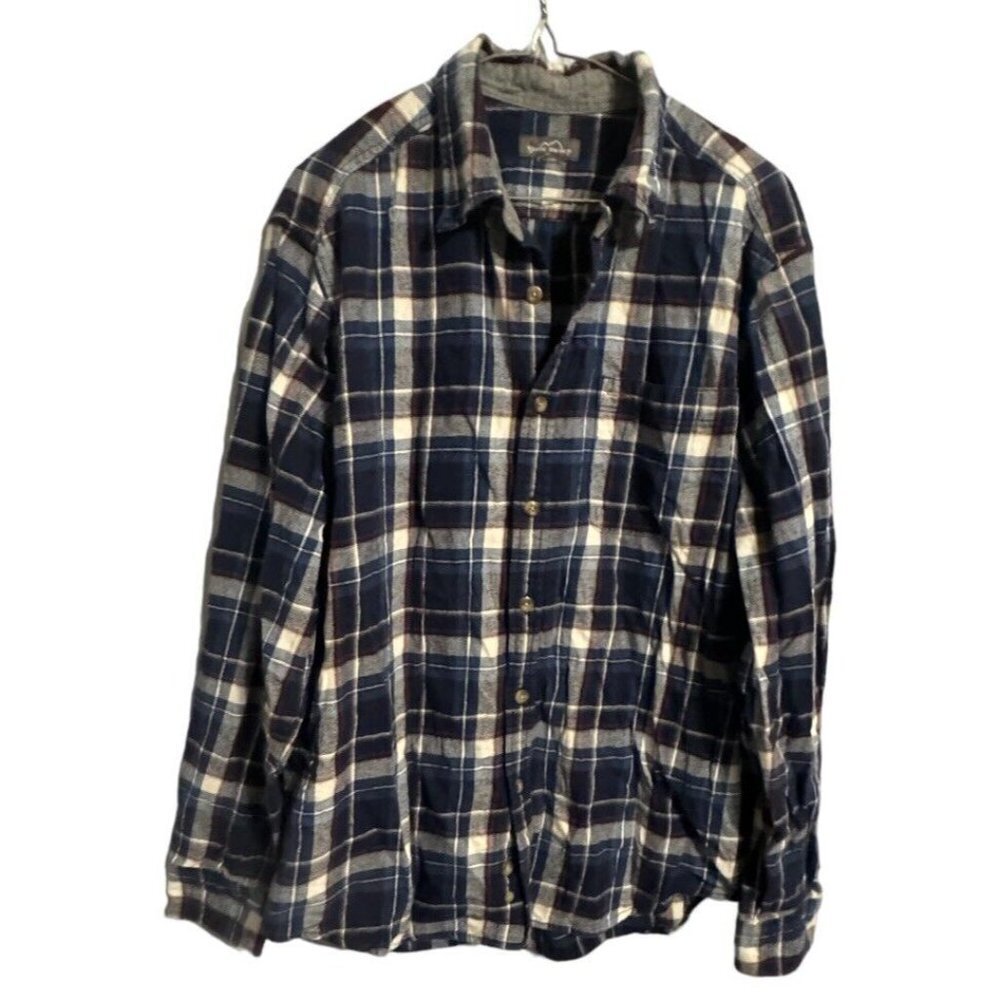 Eddie Bauer Shirt Plaid Flannel Long Sleeve Button Front Cotton Trucker Shirt XL